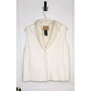 Vintage Ralph Lauren Women's Sz XL Faux Vegan Suede & Fur Lined Vest Off White